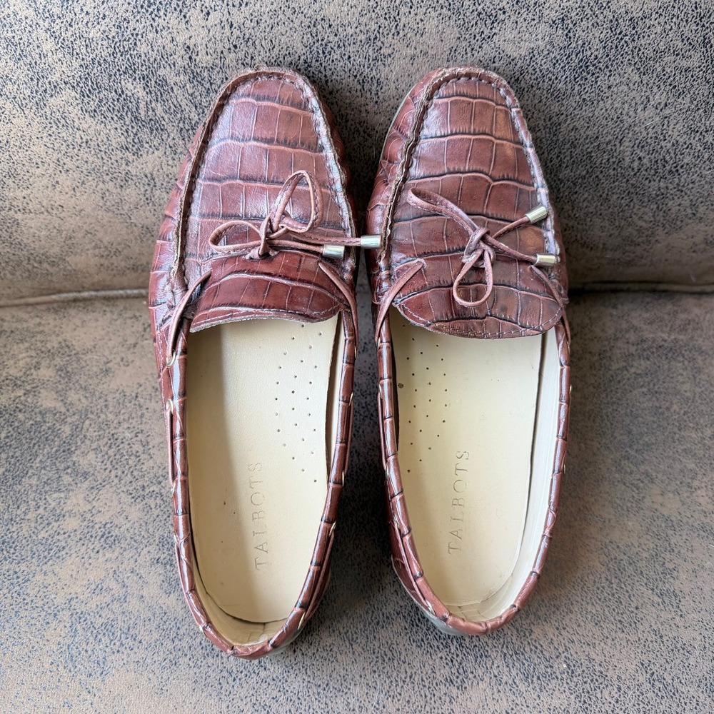 CTalbots Brown‎ Croc Embossed Leather Driving Loafers Classic Womens 8M